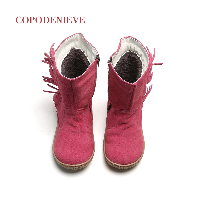 COPODENIEVE/детские ботинки; сапоги из оленьей кожи и бархата; зимние сапоги с бахромой; размеры США 7-13