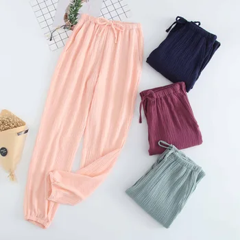

2020 Spring Summer Cotton Gauze Sleep Pants For Women Pajamas Bottoms Lovers Home Clothes Men's Gray Trousers Womens Lounge Wear