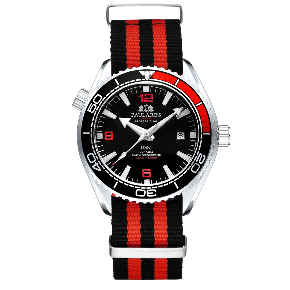 White Red Black Мужские автоматические механические оранжевые, черные, синие, красные, серые брезентовые часы с ремешком James Bond 007 стильные роскошные часы - Цвет: White Red Black