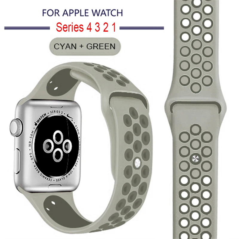 Дышащий силиконовый спортивный ремешок для Apple Watch 5, 4, 3, 2, 1, 42 мм, 38 мм, резиновый ремешок для Nike+ Iwatch 5, 4, 3, 40 мм, 44 мм - Цвет ремешка: 26 Spruce Fog