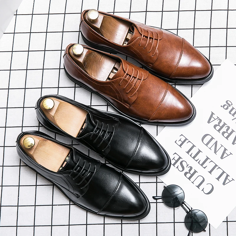 Genuine Leather Formal Men Shoes Lace Up Men Loafers Office Oxford Dress Shoes Wedding Zapatos Hombre Plus Size 38-48