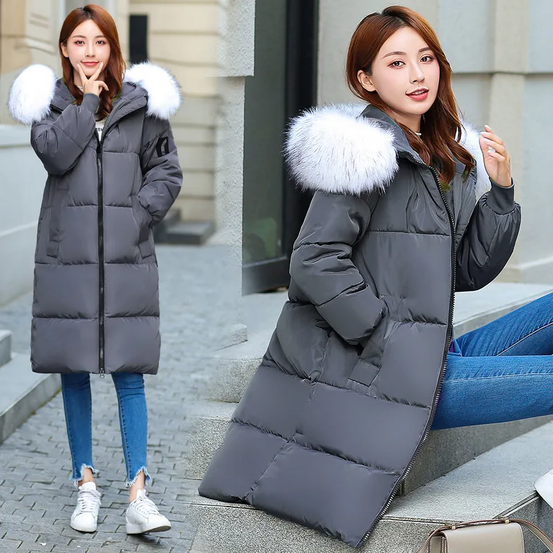 

Photo Shoot 2019 New Style Mid-length Cotton-padded Clothes Women's Large Fur Collar Cotton Coat Winter Large Size Dress down Ja