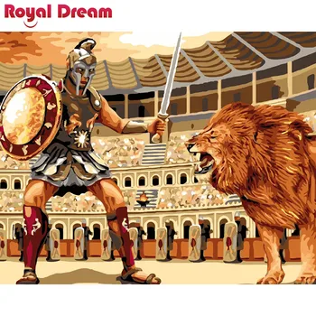 

Lion fights the warriors DIY Digital Oil Painting By Numbers Europe Painting For Living Room Wall Art