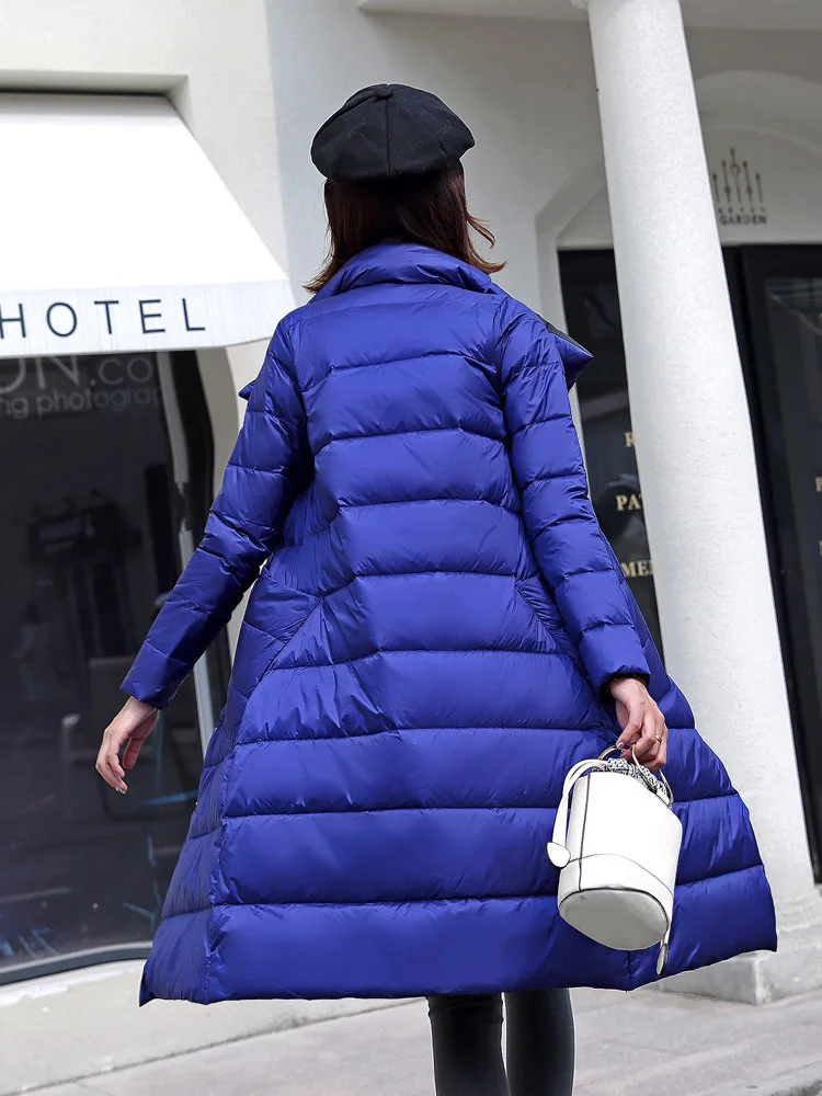 Goedkoop RICORIT Lange Mouwen Stand Kraag Double Side Wear Witte Eend Down Jas Vrouwen Coltrui Parka Mode Toevallige Bovenkleding Jas