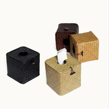 

14*14*13.5cm Square Drawn-out Type Hand-made Exquisite Straw Tissue Box Simple Fashion Style Household Storage Accessories