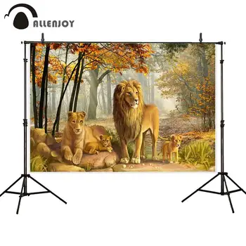 

Allenjoy Jungle Safari photographic backdrop lions Wild forest king baby poster boy autumn party background tapestry photophone