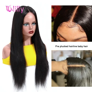 

ULilly Long Straight Human Hair Wigs PrePlucked Natural Hairline Glueless Remy Malaysian 4X4 Lace Closure Wig For Women 28inch