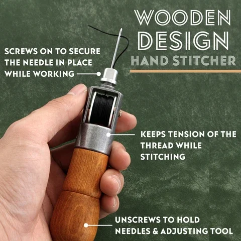 llave Kit de punzón de coser Herramienta de costura manual de cuero de bricolaje Kit de costura Punzón de puntada de bloqueo 2 agujas 