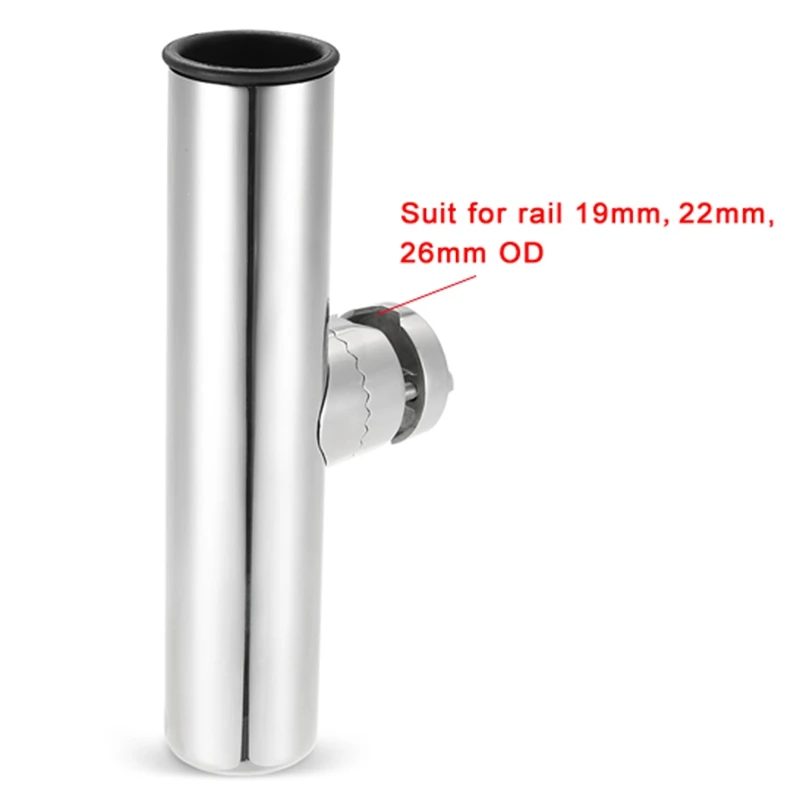 NEW-Rail Mount Stainless Steel Fishing Rod Holder Rack Pole Bracket Support With Clamp On 3/4 To 1 Inch Marine Boat Hardware