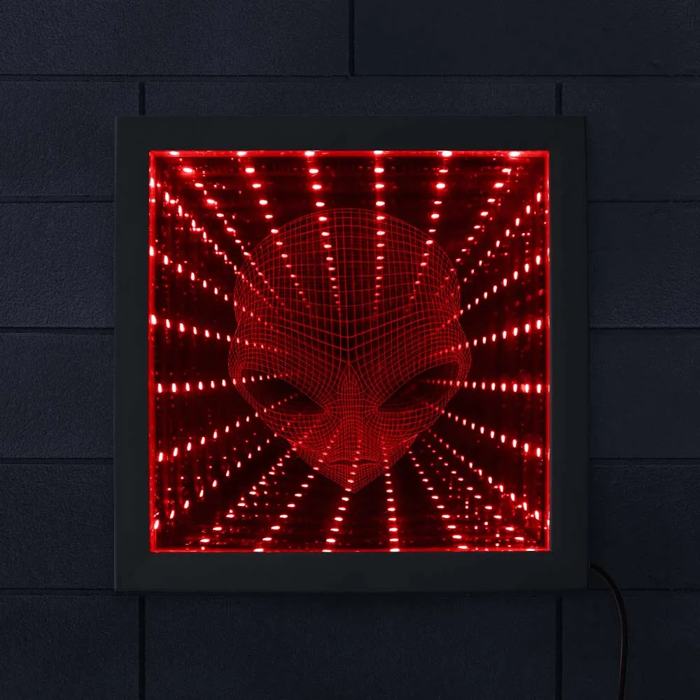 Зеркало тарелка с подсветкой в форме головы инопланетянина зеркальная LED