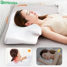 Purenlatex 13cm Contour Memory Foam Cervical Pillow Orthopedic Neck Pain Pillow for Side Back Stomach Sleeper White Case Pillows