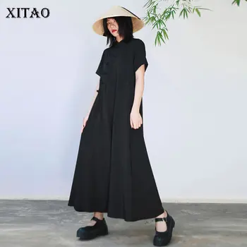 

XITAO Pleated Black Dress Fashion New Women Improved Cheongsam Single Breast High Waist Elegant Minority Casual Dress DMY3523