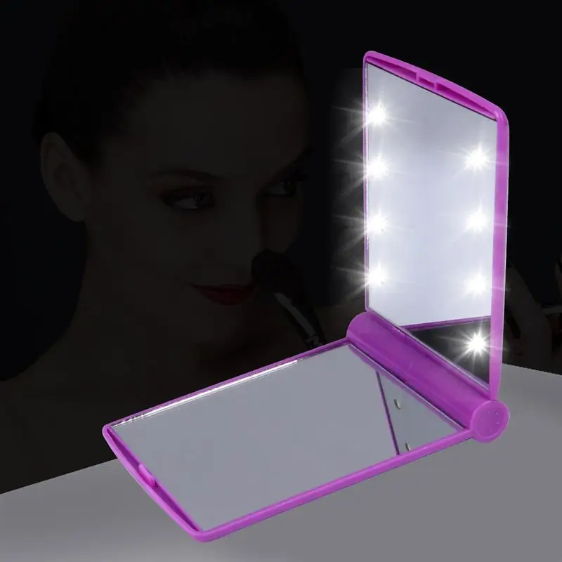 

Foldable LED Makeup Mirror Light Square With Two-Sided Handheld Makeup Mirror Eye-Catching Mini Makeup Mirror For Travel Outdoor