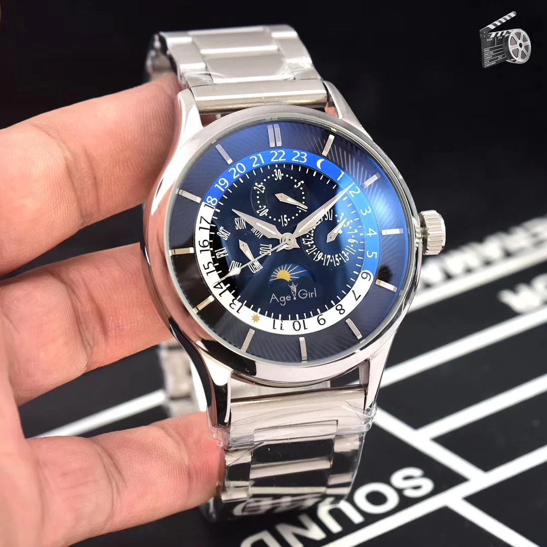 

Luxury Brand New Automatic Mechanical Men Watch Sapphire Transparent Glass Back Moon Phase Rose Gold Silver Black Brown Leather