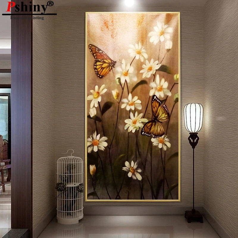 PSHINY DIY 5D алмазная вышивка распродажа Цветы бабочки картины из кристаллов