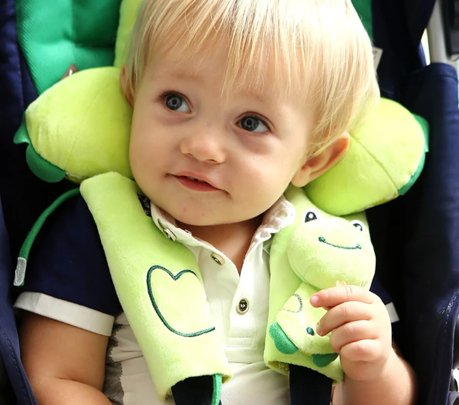 Infant Baby Car Seat Strap Covers,Stroller Belt Covers,Head Support,Green Frog 