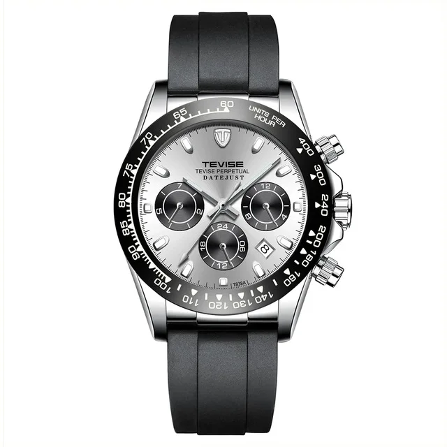 Золотые черные Автоматические Мужские часы механические часы мужские силиконовые многофункциональные спортивные часы Relogio Masculino TEVISE - Цвет: silver black