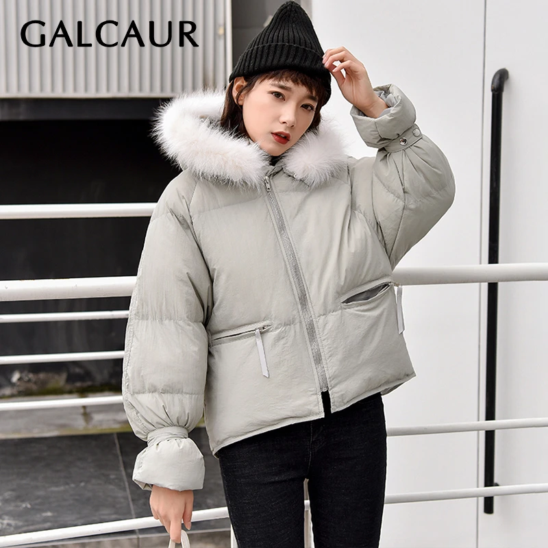 GALCAUR/корейское женское хлопковое пальто с капюшоном фонарь с длинным рукавом карман на молнии теплые толстые парки женские зимние модные новые