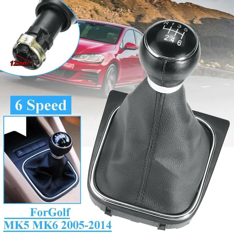 6 Speed Manual Gear Shift Knob W/ Boot Cover for Golf Jetta MK5 MK6