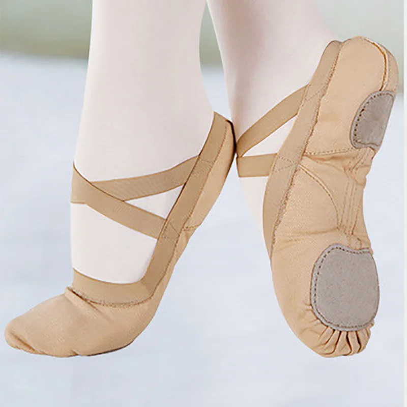 

USHINE QWFY01 professional stretch fabric wear-resistant non-slip training teacher breathable women's canvas ballet dance shoes