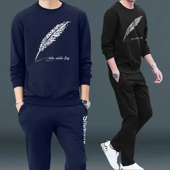 

Sweater Suit Men's Sports Spring and Autumn Casual Clothes Youth Slim Round Neck Hedging Autumn Coat Men Thin Fleece