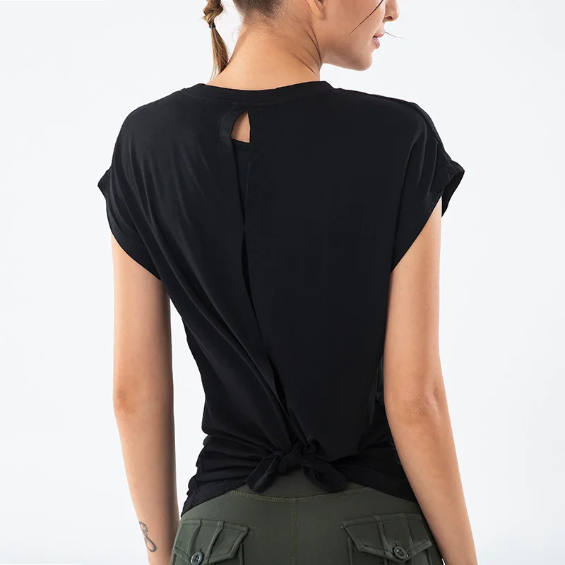 Women Gym Yoga Top Running Breathable Short Sleeve T-Shirts Quick-Drying Short-Sleeve Cross-Strap Beauty Back Sport Shirts