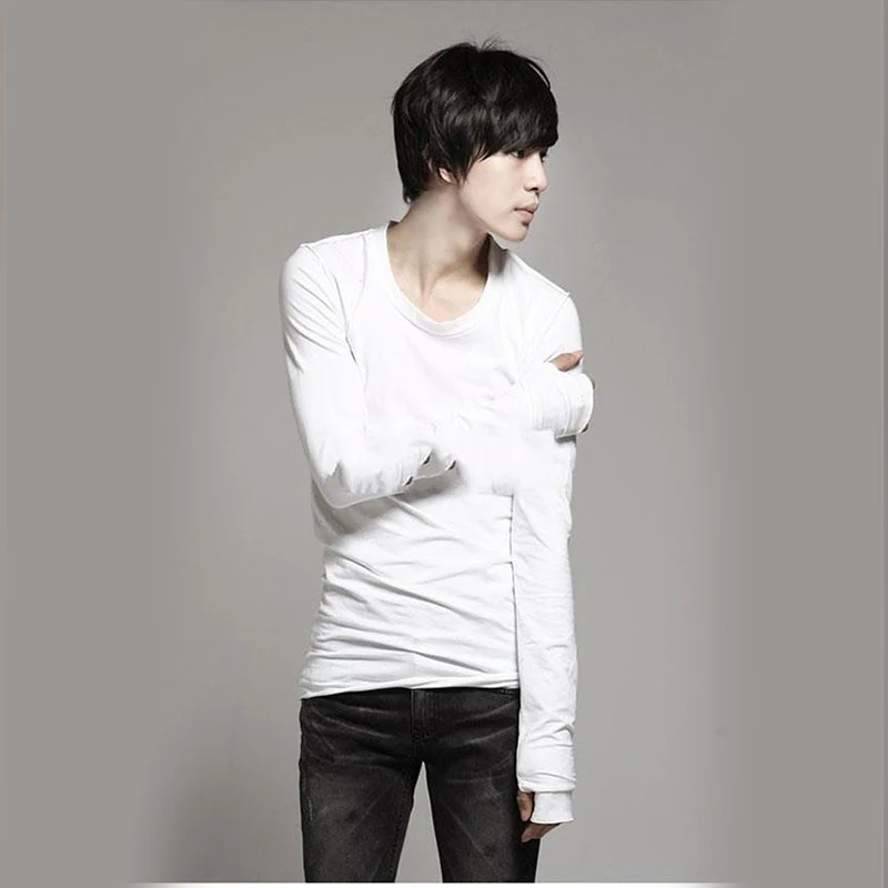 

Men's Long Sleeve T-Shirt Spring And Autumn New Korean Fashion Mittens Design Pure Color Leisure Large Size Jacket