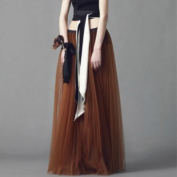 

High quality 2 Piece Set Skirt pleated three-layer gauze in a long pure caramel gray skirt + large lining korean style women