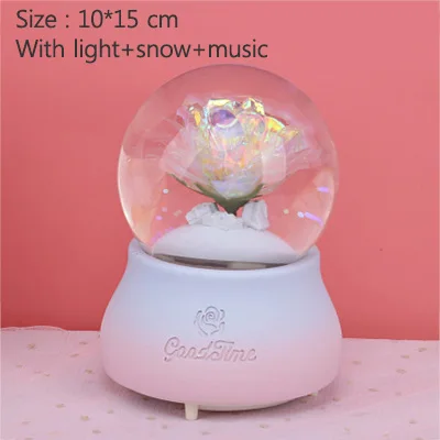 with snow-light Миниатюрная модель фигурки для украшения дома аксессуары музыкальная шкатулка из полимерного материала цветок розы Хрустальный шар стеклянный шар пейзаж - Цвет: with snow-light