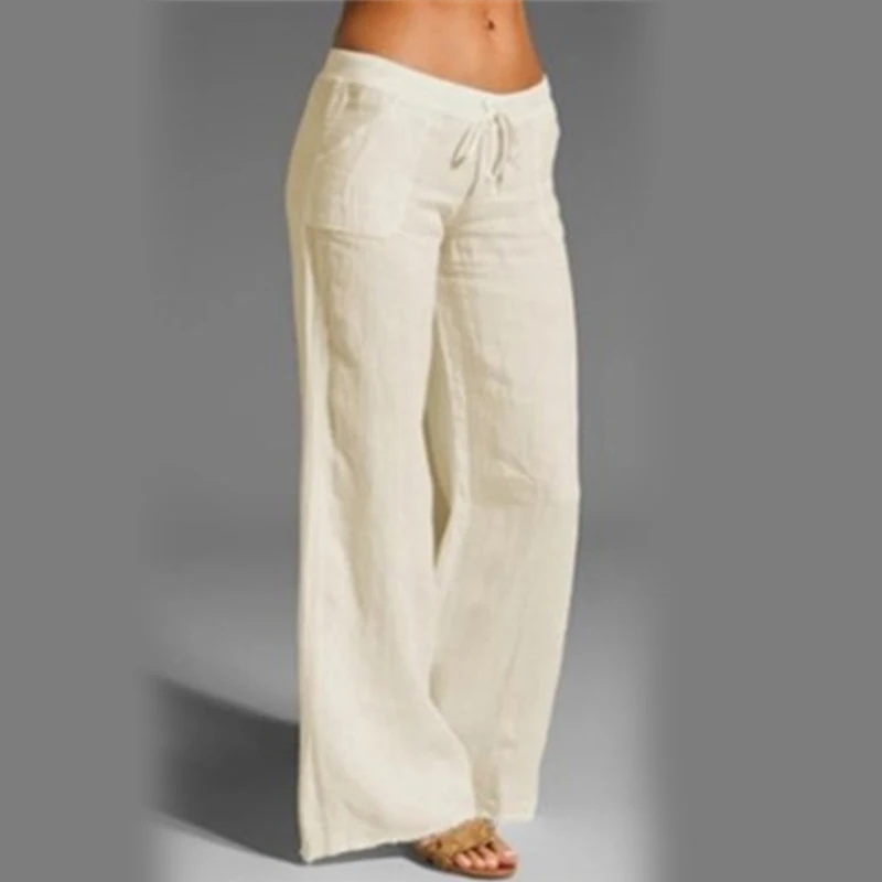 Summer Oversized Wide Leg Pants Women Vintage Cotton Linen Palazzo Fashion Long Trousers Casual Elastic Waist Solid Pantalon 5XL carhartt pants