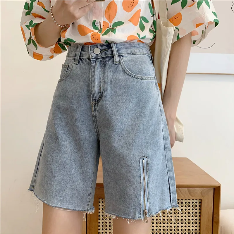 Zipper Shorts Women Denim Wide Leg Loose Large Size 5XL Retro Chic BF Buttons Washed All-match Streetwear Ulzzang Summer Womens