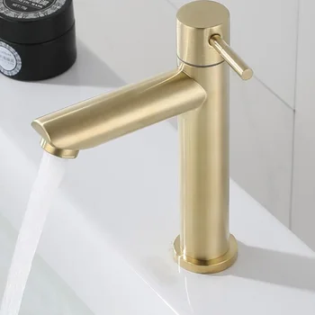 SUS304 rubinetto singolo freddo rubinetto per lavabo in oro spazzolato rubinetto per bagno rubinetto per acqua rubinetto per bagno a cascata 304 acciaio inossidabile 1