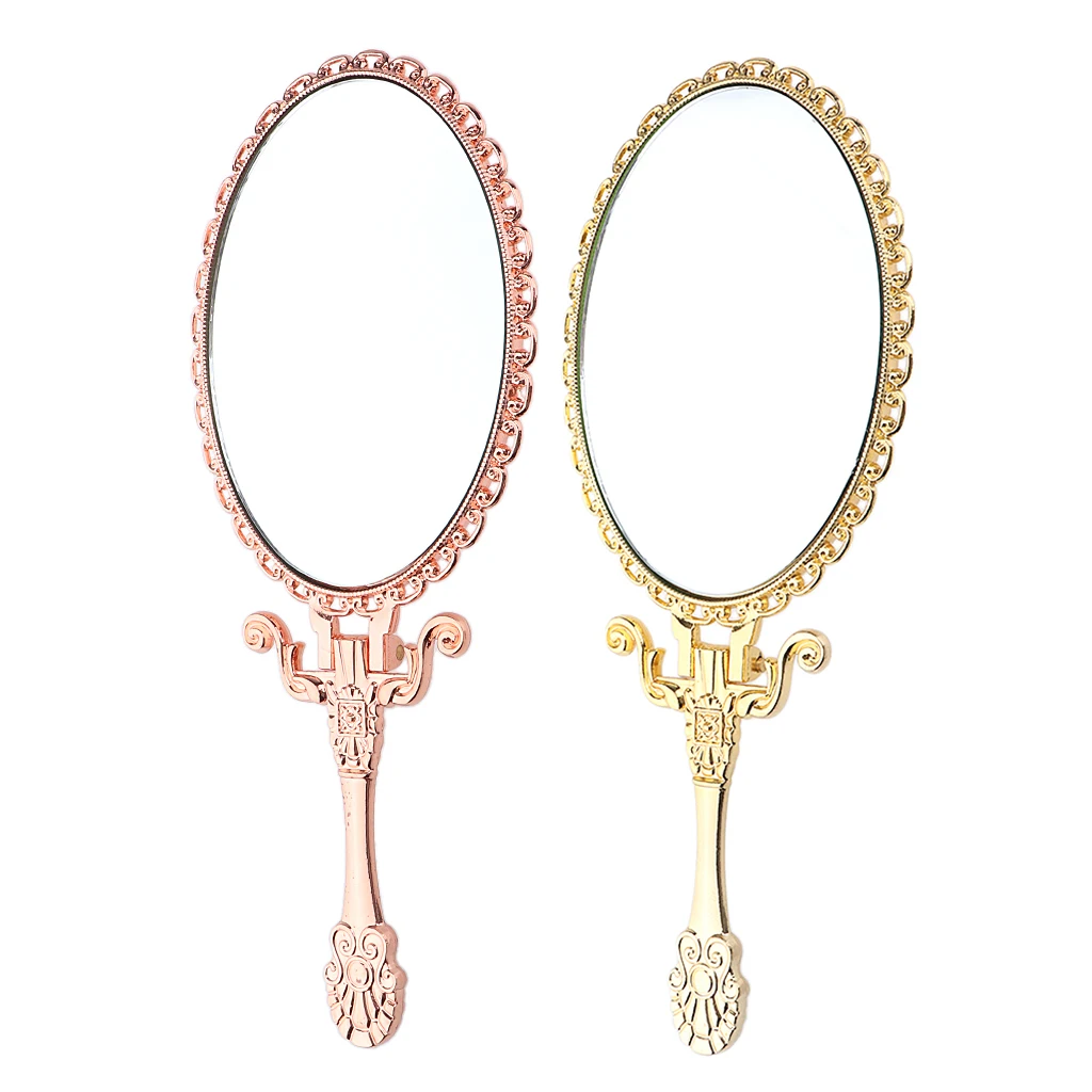 Foldable Makeup Mirror Oval Hand Held Mirror With Handle For Ladies Dresser