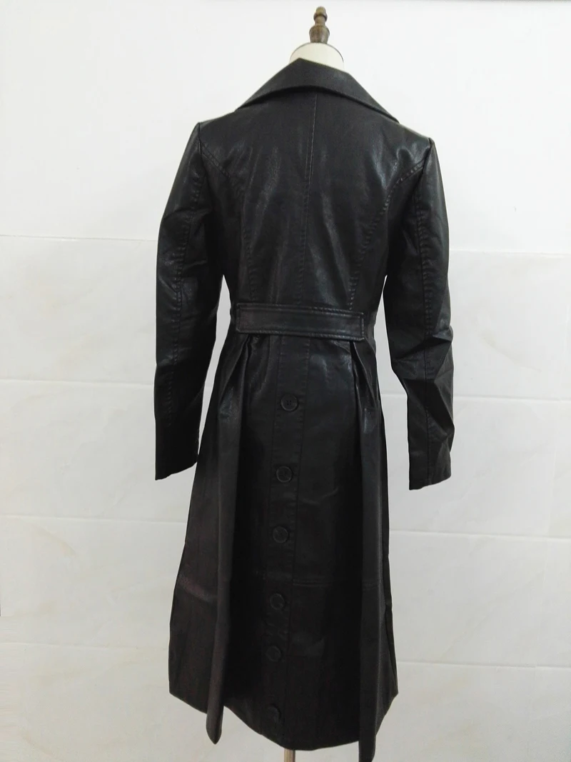 PU Long Leather Trench Coat Women 2019 New Autumn Winter Leather Trench Coat Slim Female Long Coats Plus Size M-3XL Outwear 21