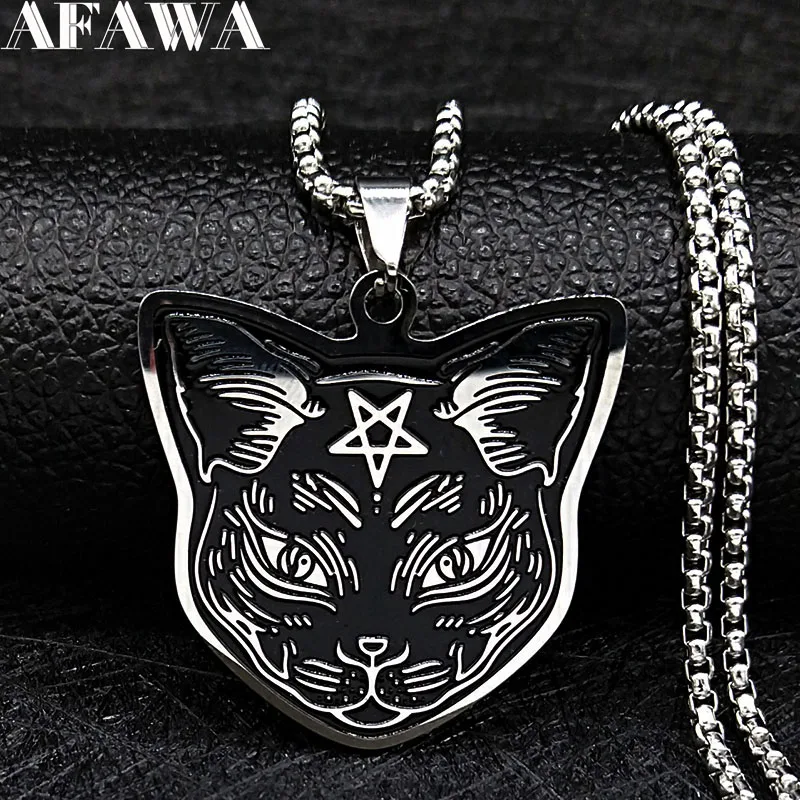 Stregoneria Pentagramma Gatto Collana In Acciaio Inossidabile Catena Gatto Nero Magia Collana Di Halloween Gioielli Cadenas Mujer N7534S02