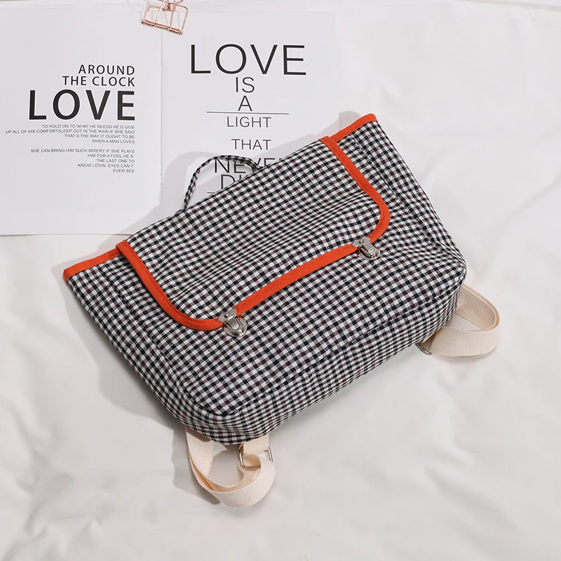 Fabric-Backpack Bags School-Bag Vintage Fashion Children Diamond Cotton Plaid for Multifunctional