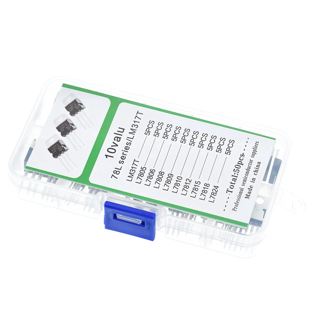 LM317T L7805 L7806 L7808 L7809 L7810 L7812 L7815 L7818 L7824 Transistor Assortment Kit 10value*5pcs 50PCS Voltage Regulator Box