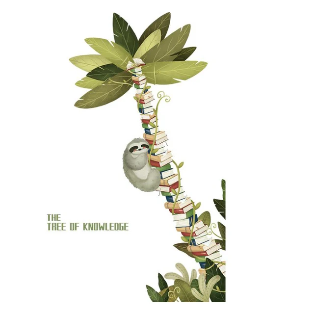 Creative Sloth And Books Tree Wall Stickers Library Decal Children's Room Decor Study Classroom Decoration Nursery Vinyl Posters as pic