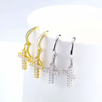 

BLUESTAR 2020 Hip Hop Harvey Cross design Earring Micro Pave Cubic Zirconia Style drop cross shape Punk style Jewelry earring