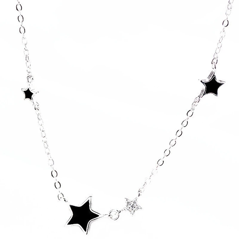 Fashion Epoxy Five-pointed Star Black 925 Sterling Silver Jewelry Temperament Crystal Clavicle Chain Necklaces