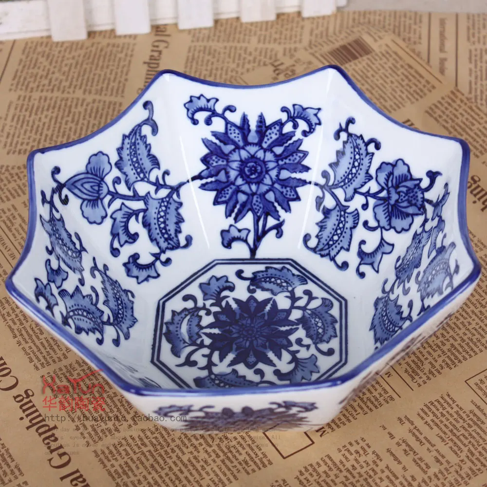 European dry fruit tray blue and white underglaze and paintedirregular shape ceramic fruite plate 6