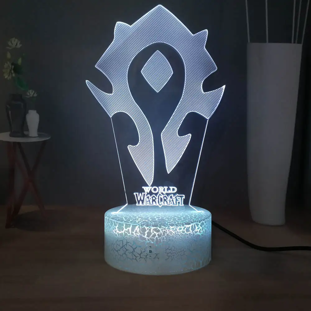 

Fashion creative LED baby sleep night light World of Warcraft alliance tribal logo 3D stereo lamp bedroom bedside lamp Kids Gift
