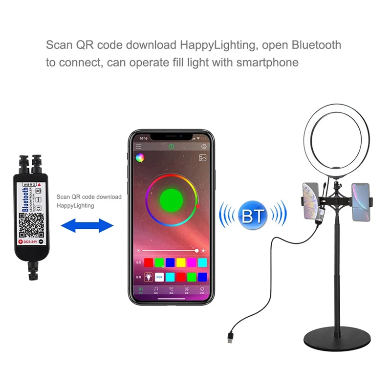 10.2 Inch 26cm Ring Light Dimmable RGB Ring Light Set with Phone Clamp and Remote for Makeup Video Lamparas 40NOV2705