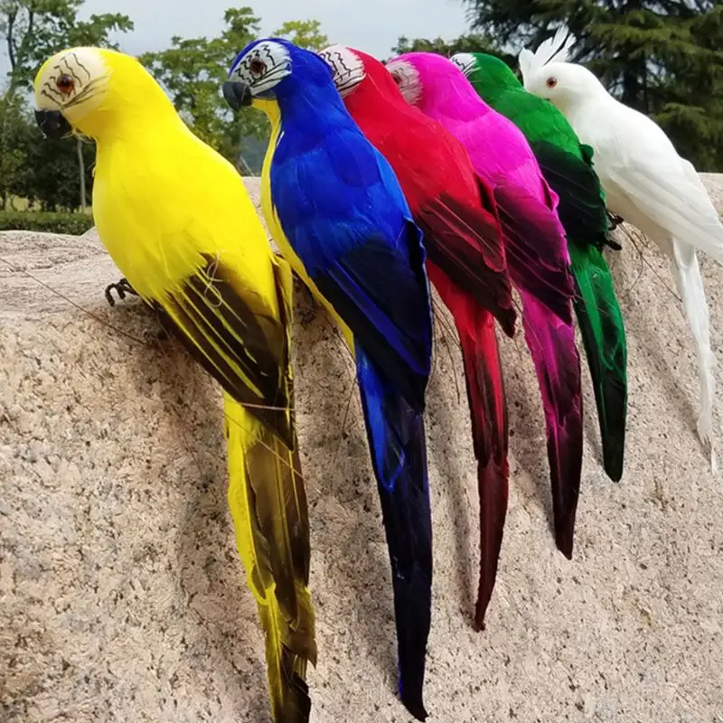 

1 PC Multi-Color Artificial Feather Parrot Resin Statue Simulation Bird Home Garden Decoration Toy P31E