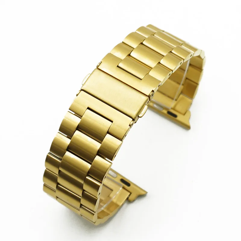 Деревянные ремешок для наручных часов Apple Watch 44/40/38/42 мм Длина браслета с модным металлическим спортивный браслет Нержавеющая сталь часы для наручных часов iWatch серии 5 4 3 2 1 - Цвет ремешка: Gold
