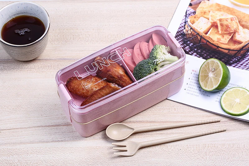 750 мл здоровый материал 2 слоя Ланч-бокс Пшеничная солома Bento коробки микроволновая посуда контейнер для хранения еды ланчбокс для детей