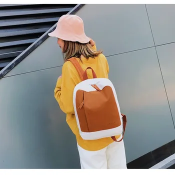 

2020 Schoolbag Female Hipster Simple Contrasting Color Backpack Campus Middle School Student Art