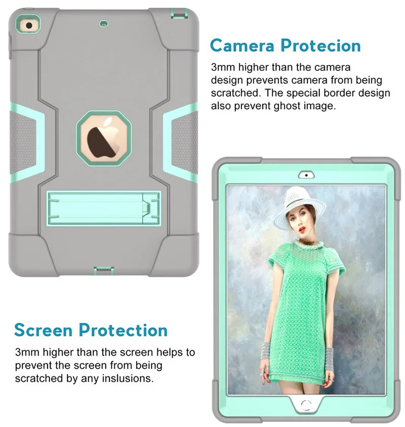 Gray-Light Green Тяжелый силиконовый защитный чехол для iPad 10,2, 7-го поколения, A2198, A2200, A2232, 10,2 дюймов, чехол для планшета, чехол для детей - Цвет: Gray-Light Green