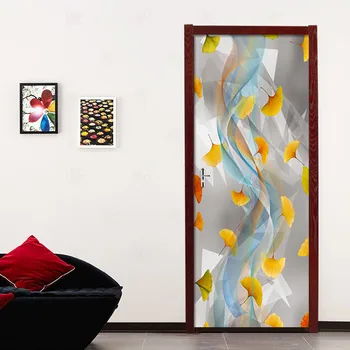 

3D Door Sticker Color Smoke Maple Leaf Wallpaper PVC Self Adhesive Removable Wall Mural Art Poster Door Sticker Home Door Decal