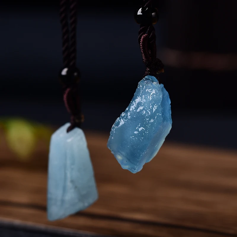 1PC Fashion Simple Aquamarine Blue Pendant Natural Quartz Stone Raw Crystals For Men Women Jewelry Purple Mineral Specimen Gift 4